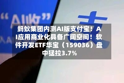 蚂蚁集团内测AI版支付宝!AI应用商业化具备广阔空间!软件开发ETF华宝(159036)盘中猛拉3.7%